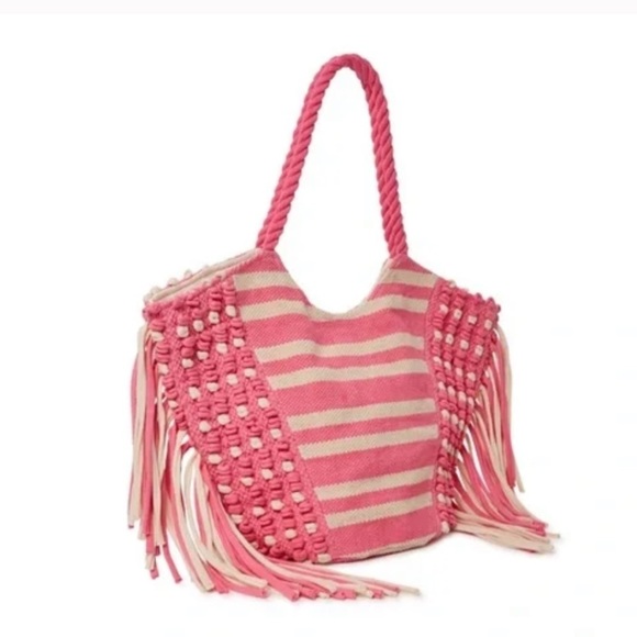 Women's Adult Fringe Tote Handbag Pink Passion - Picture 3 of 5